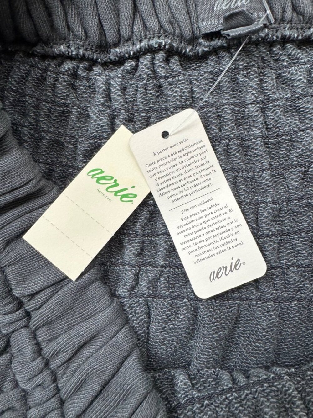 NEW Aerie Feeling Femme Mini Skirt Gray Smocked Waist Womens Size Medium - Picture 9 of 15